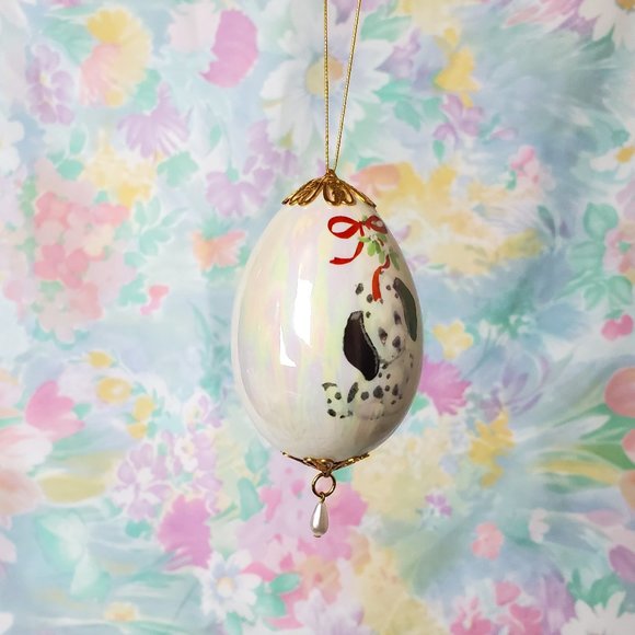 Vintage Opalescent Puppy Dog Ornament with Pearl Pendant - Picture 1 of 3